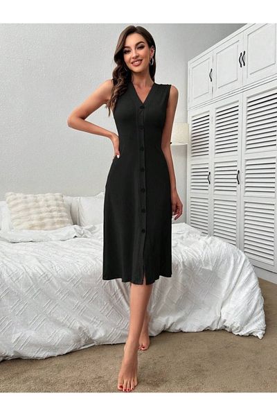 Kokosh moda Women's V-Neck Front Buttoned Camisole Dress