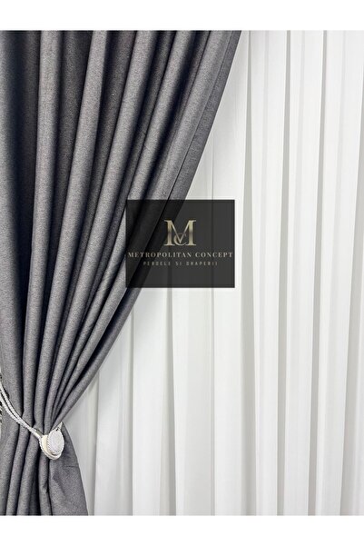 Metropolitan Concept Set of 2 blackout curtains in linen texture, worked on 10 cm wide rejansa