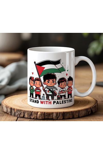 BB TRADE Palestinian Designed White Ceramic Printed Mug 330ml
