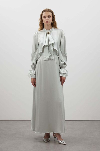 FUSHYA Satin Dress with Cape Detail