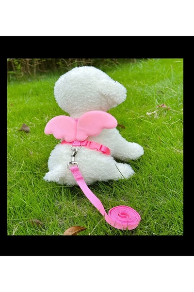 For a Fur طوق كلب وردي بأجنحة ملاك مع حزام شحن