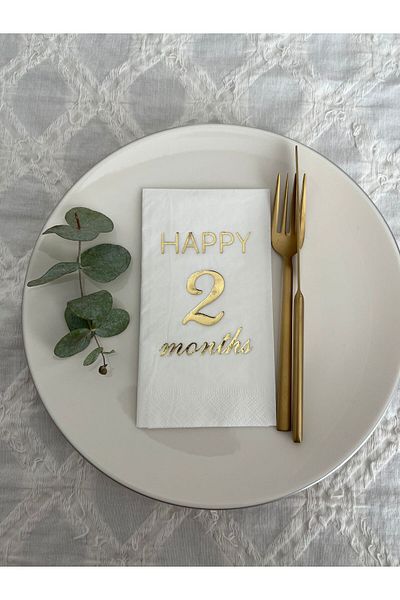kidspartim Gold Gilded White Happy 2 Years Months Waiter Fold Napkin 16 Pieces