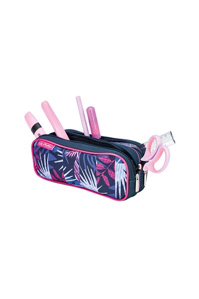 Herlitz Teens Double Pencil Case, Polyester, 2 Compartments, Camo Tiger and Indigo Flower, 21×9×6.5 cm