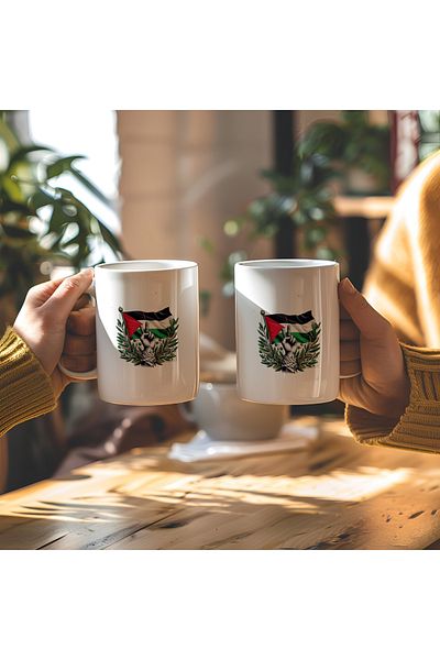 BB TRADE White Ceramic Printed Mug with Palestine Freedom Design 330ml