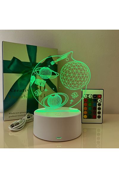 ILUMISHOP Lampa De Veghe 3D LED, Planete si stele, 16 Culori, cu telecomanda, Alimentare USB sau 3AA