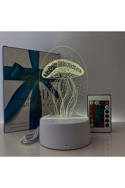 ILUMISHOP Lampa De Veghe 3D LED, Meduza 16 Culori, cu telecomanda, Alimentare USB sau 3AA