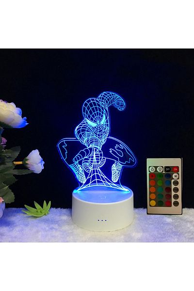 ILUMISHOP Lampa De Veghe 3D LED, Spiderman, 16 Culori, cu telecomanda, Alimentare USB sau 3 baterii AA