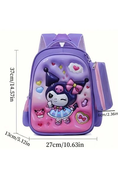 So Iconic Geantă și geantă pentru creion Sanrio Kuromi / Rucsac de școală de mărime medie de culoare violet