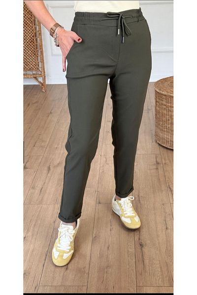 Double.Tt Women's Waist Elastic Lace Closure Double Leg Ankle Length Full Lycra Extra Comfortable High-End Pants