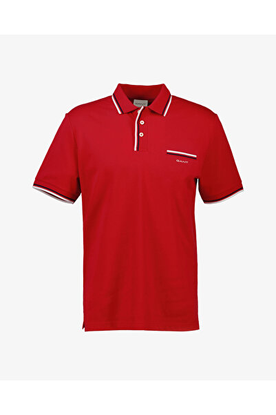 Gant Erkek Kırmızı Regular Fit Çizgili Polo