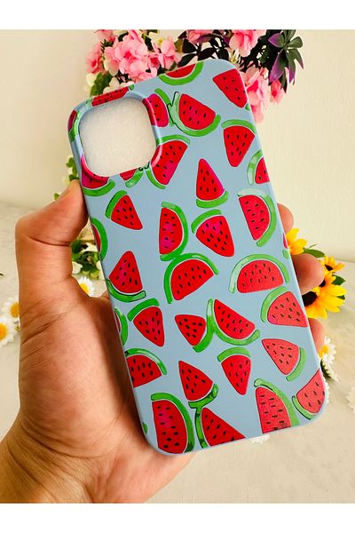 HyperAge iPhone 13 / 14 Case Watermelon Design Printed Velvet Inside Launch Silicone Cover