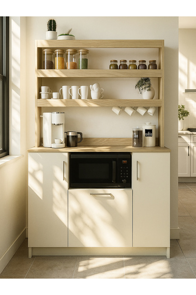 dorpek Samos 3 Kapaklı Mutfak dolabı Mikrodalga Fırın Alanlı Çok amaçlı Dolap Kahve Köşesi Kumtaşı - Rota