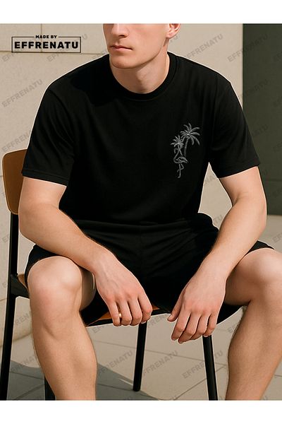 EFFRENATU Set tricou și pantaloni scurți cu imprimeu palmier de plajă în diferite culori și mărimi mari
