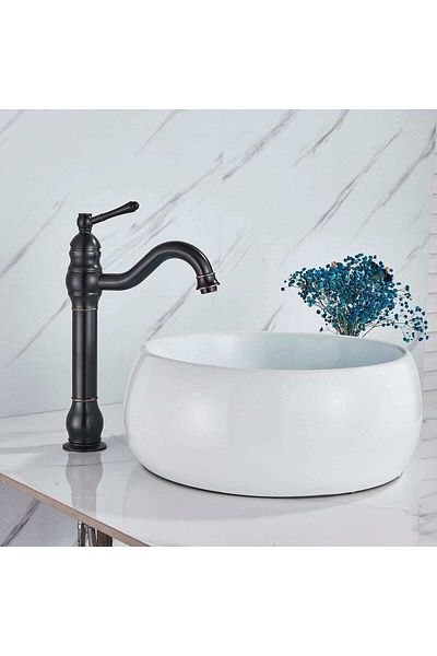 CasaVie Retro washbasin mixer, countertop mounting, 360 degree flexible spout, black, code 1344