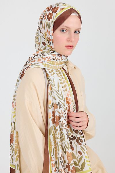 Rays Brown Floral Patterned Shawl 5677