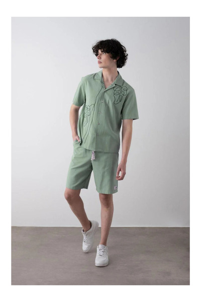 QUEEN KİDS بدلة كينج كيدز للأولاد 7705 من الكتان باللون الأخضر