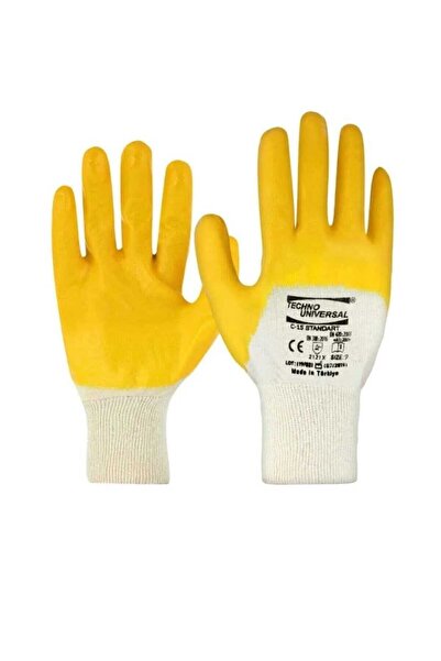 Skygo Worker Glove L No:9 Polyester Knitted Nitrile Glove Yellow-White (7 Pcs)
