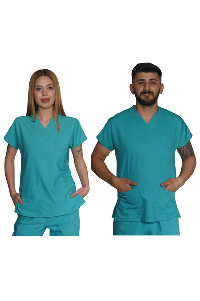 Marka LİKRALI UNİSEX HEMŞİRE VE DOKTOR TEK ÜST ÜNİFORMA AMELİYATHANE YEŞİLİ