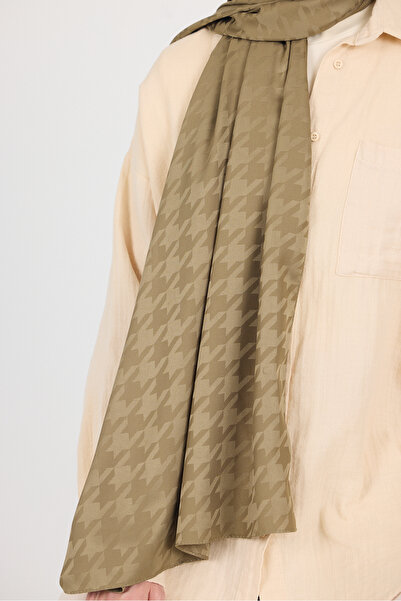 Rays Khaki Houndstooth Patterned Jacquard Shawl 5686