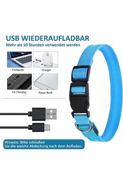 HXDSUP Zgardă pentru câini, LED, nailon, albastru/negru, mărimea L