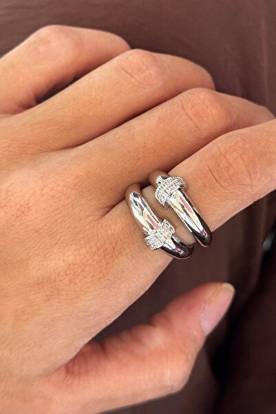 TAKIŞTIR Silver Color Stone Detailed Adjustable Ring