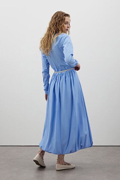 FUSHYA Büzgü Detaylı Balon Etekli Poplin Elbise