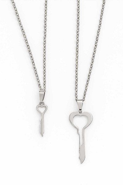 Herşey Nota Lock and Key Double Couple Necklace – Stainless Steel Lover Necklace |   Unisex Combination Jewelry