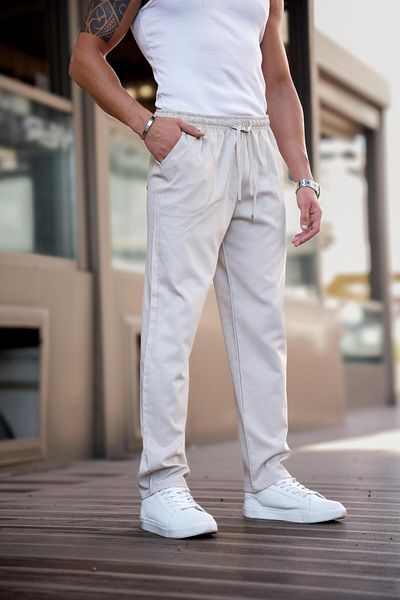 hello7 Men's Black Elastic Waist Lace up Straight Leg Lycra Comfortable Fit Loose Cut Trousers