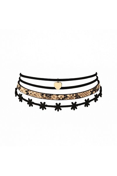 Belora Coliere Choker 4 în 1 cu straturi multiple, inimă aurie, imprimeu șarpe, flori de catifea