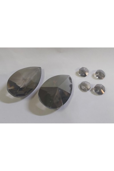 yıldırımavize 6,5 cm Füme Badem kristal avize taşı 2 adet (metal halka hediye)
