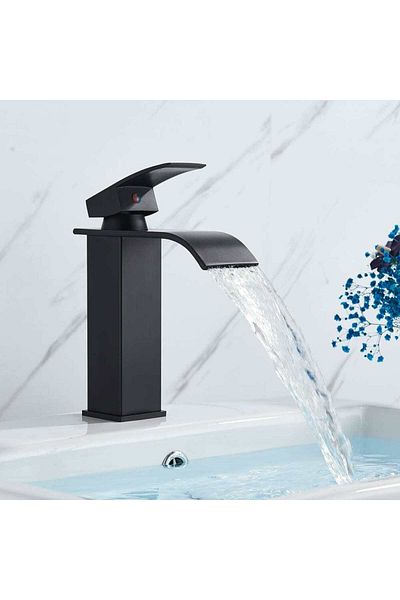 CasaVie Basin mixer, waterfall flow, matte black, code 1487