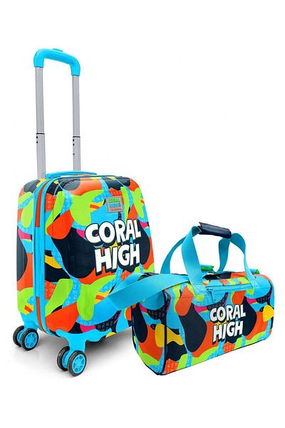 Coral High Set valiză și geantă de călătorie/sport pentru băiat, albastru bleumarin, cu model graffiti