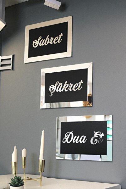 Güler Kaligrafi DEKORATİF SABRET ŞÜKRET DUA ET YAZILI 3'LÜ AHŞAP PLEKSİ DUVAR...