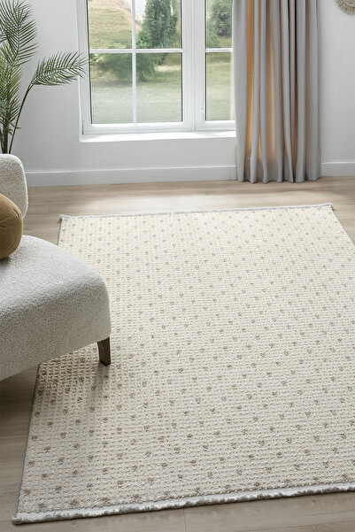 VİTALİHOME Moon Krem Vizon Halı Bukleli Yumuşak Dokulu İskandinav Dokuma Halı Salon Halısı 13826A