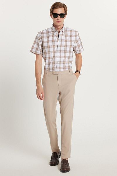 Tudors Men's Slim Fit Slim Fit Chino Side Pocket Cotton Stone Trousers