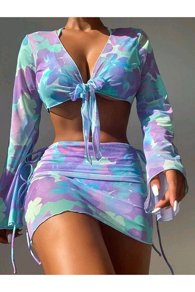 winmoda 4-Piece Bikini Set - Pareo Skirt / Pareo Top / Bottom Bikini and Top Bikini