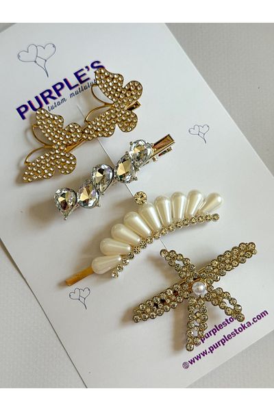 PURPLE'S BİR TUTAM MUTLULUK Butterfly Detailed 4-Piece Hairpin Set // Girl's Hairpin // Women's Hair Accessory