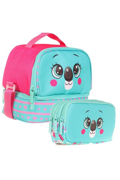 KAUKKO Two Compartment Thermal Insulated Nutrition + Pen Holder Set (Koala Pattern) (Green Red)