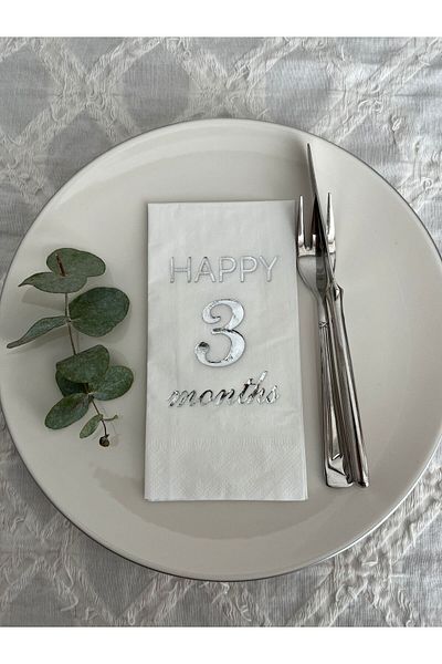 kidspartim Silver Gilded White Happy 3 Years Months Waiter Fold Napkin 16 Pieces