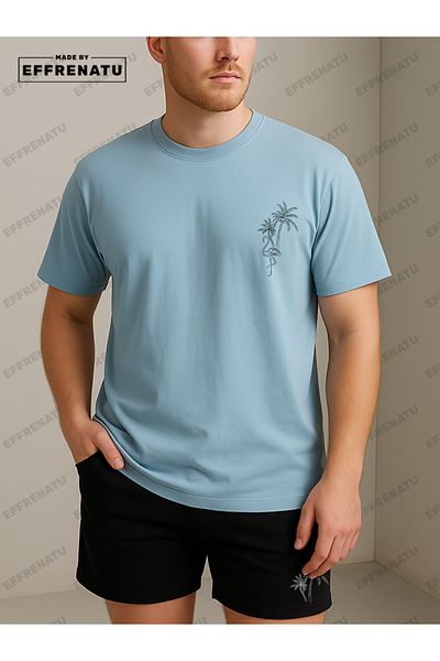 EFFRENATU Set tricou și pantaloni scurți cu imprimeu palmier de plajă în diferite culori și mărimi mari