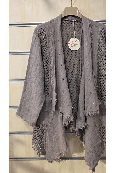 Park Moda Ιταλικό λινό μπουφάν με λεπτομέρεια από πέτρα κρόσσια
