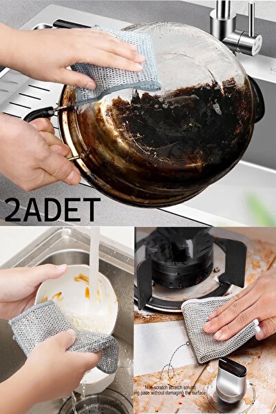TUMU LIFE 2 Adet Sihirli Inox Paslanmaz Telli Bulaşık Bezi Kir Pas Sökücü Sih...