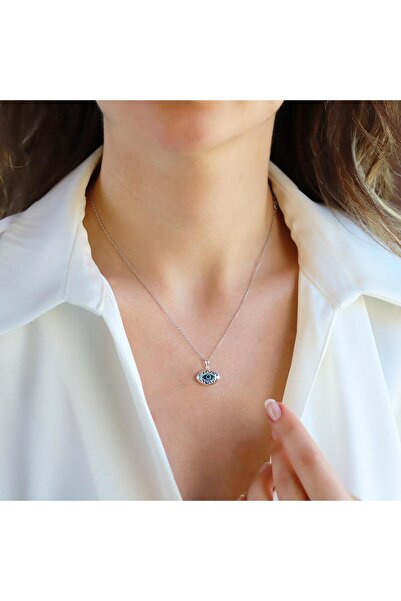 Necati Gün Mekik Desenli Camgöz Gümüş Kolye