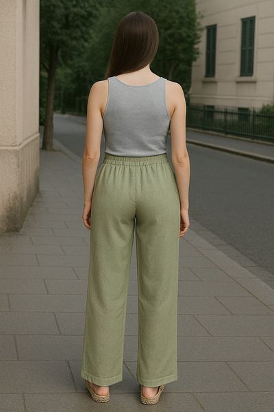 My Blog Khaki Elastic Waist Wide Leg Trousers - 2813