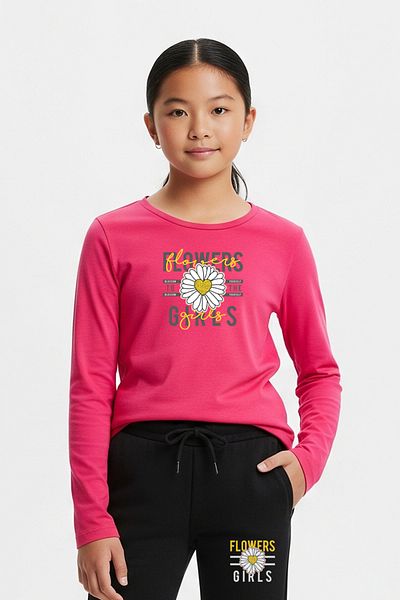 FYK KİDS Round Neck Flowers Printed Girl's Bottom-Top Set