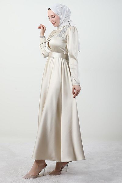GİYZAMİLA Βραδινό φόρεμα Shoulder Stoned Satin