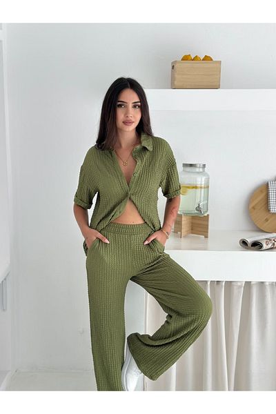 Ozy Fashion Green Seersucker Fabric Summer Double Suit