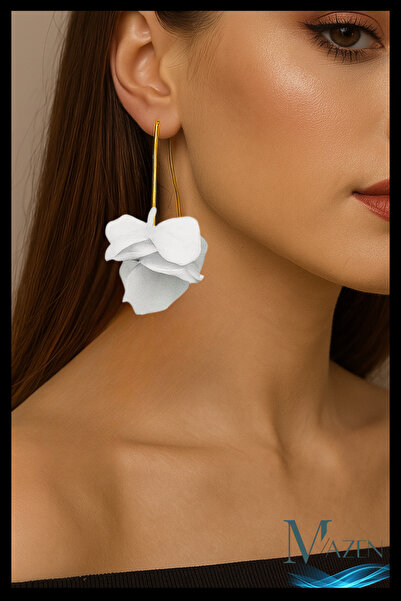 MAZEN Colorful Flower Model Long Earrings |   White Color |   Summer Elegant Design |   Women's Jewelry Accessory