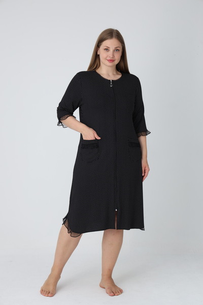 ROMEO LİFE Women's Plus Size Viscose Modal Fabric Patterned Zippered Dress 7971