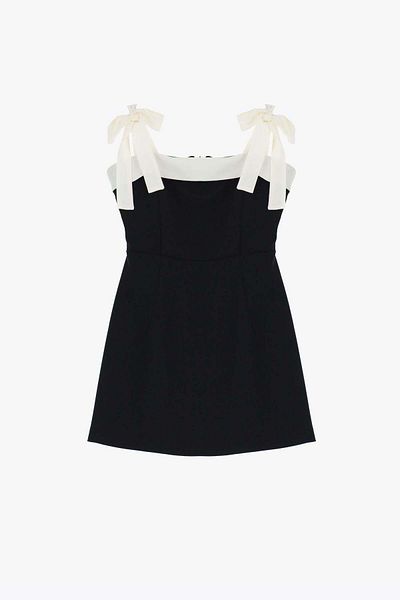 Imperial Elegant black dress with white straps and bows